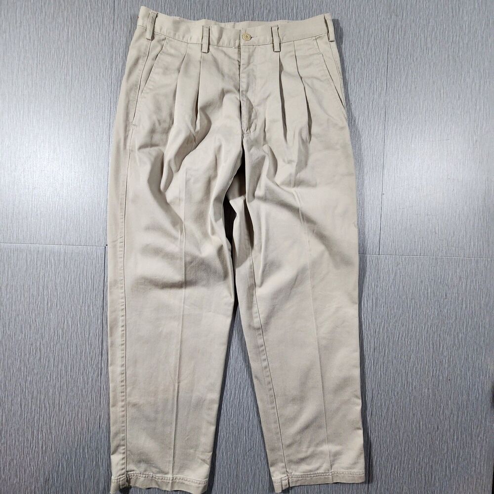 Vintage Solo Semore Pants Mens 34x30 Khaki Tan Pleated Chino 90s Y2K